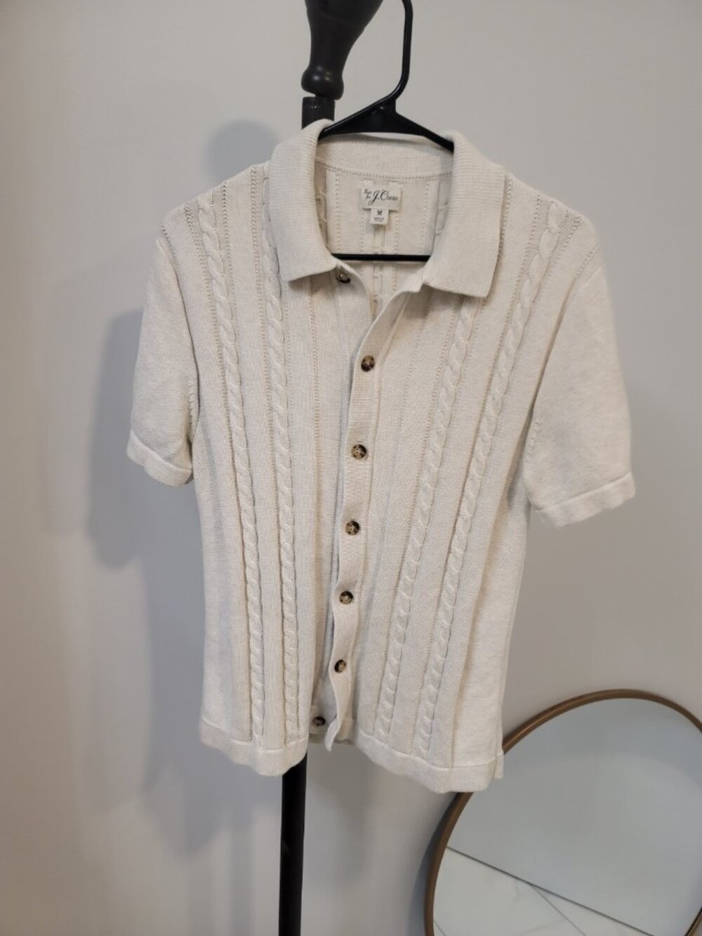 Knit For J. Crew Cotton Beige Sweater With A Collar Front Buttons Size Medium - Picture 2 of 6